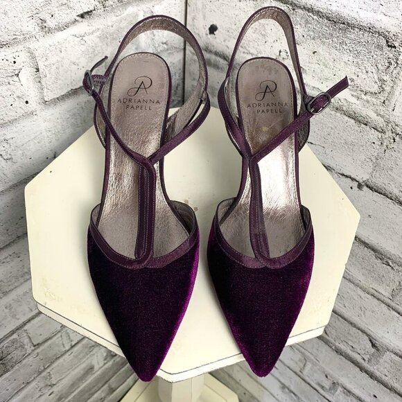 Adrianna Papell Shoes - Adrianna Papell Purple Velvet Pointy Toe T-Strap Evening Pumps